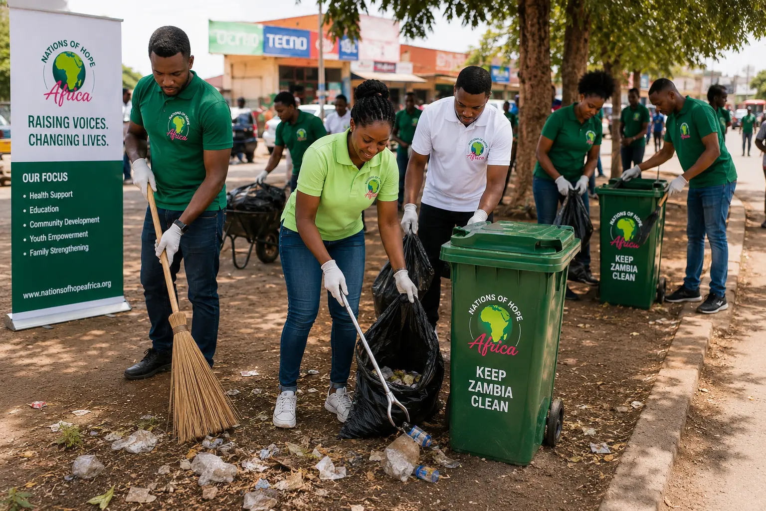 Nations of Hope Africa street cleaning project supporting a cleaner Zambia